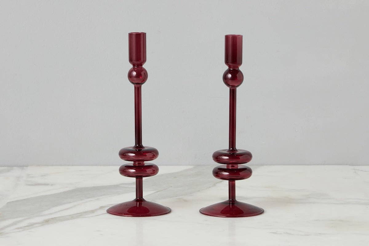 Candlestick Glass, Medium, Merlot Red
