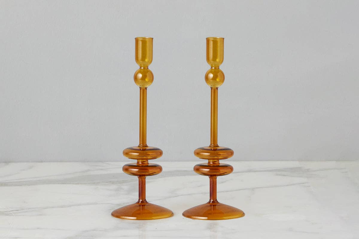 Candlestick Glass, Medium, Amber Orange