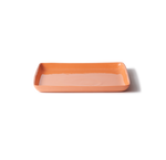 Handmade orange porcelain large square platter, perfect for serving roast vegetables, charcuterie, or Pavlova, with a smooth, stone-like exterior.
