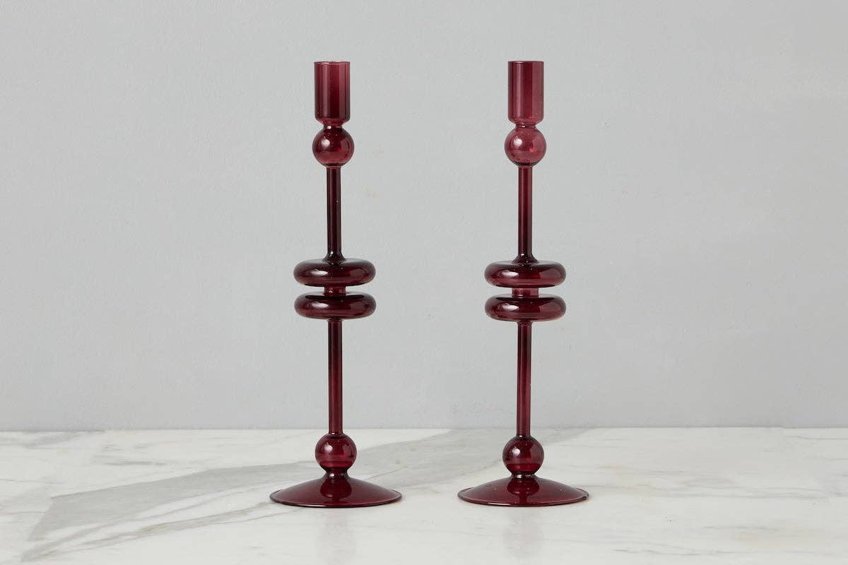 Candlestick Glass, Large, Merlot Red