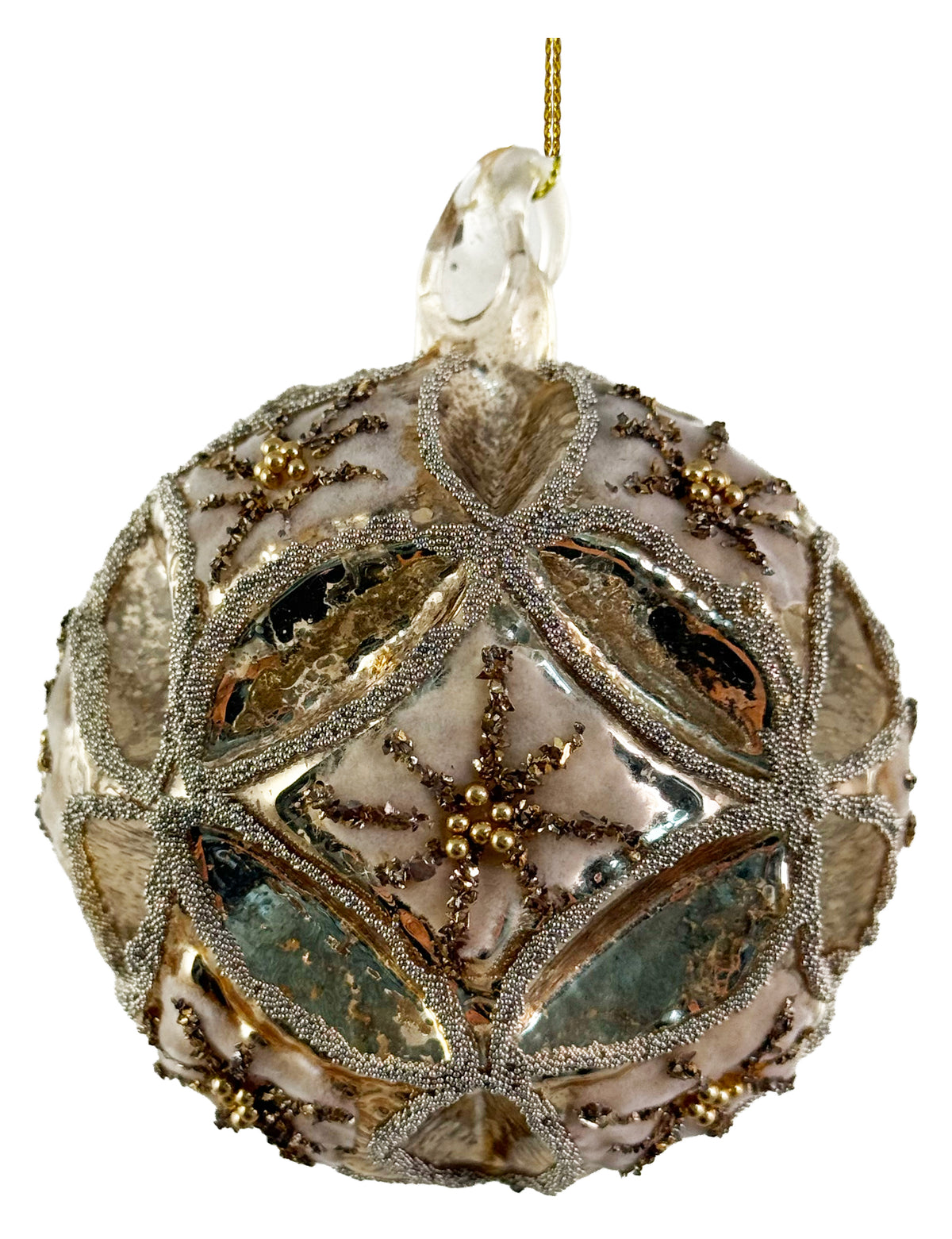 Orn Ball Beaded Gold Floral