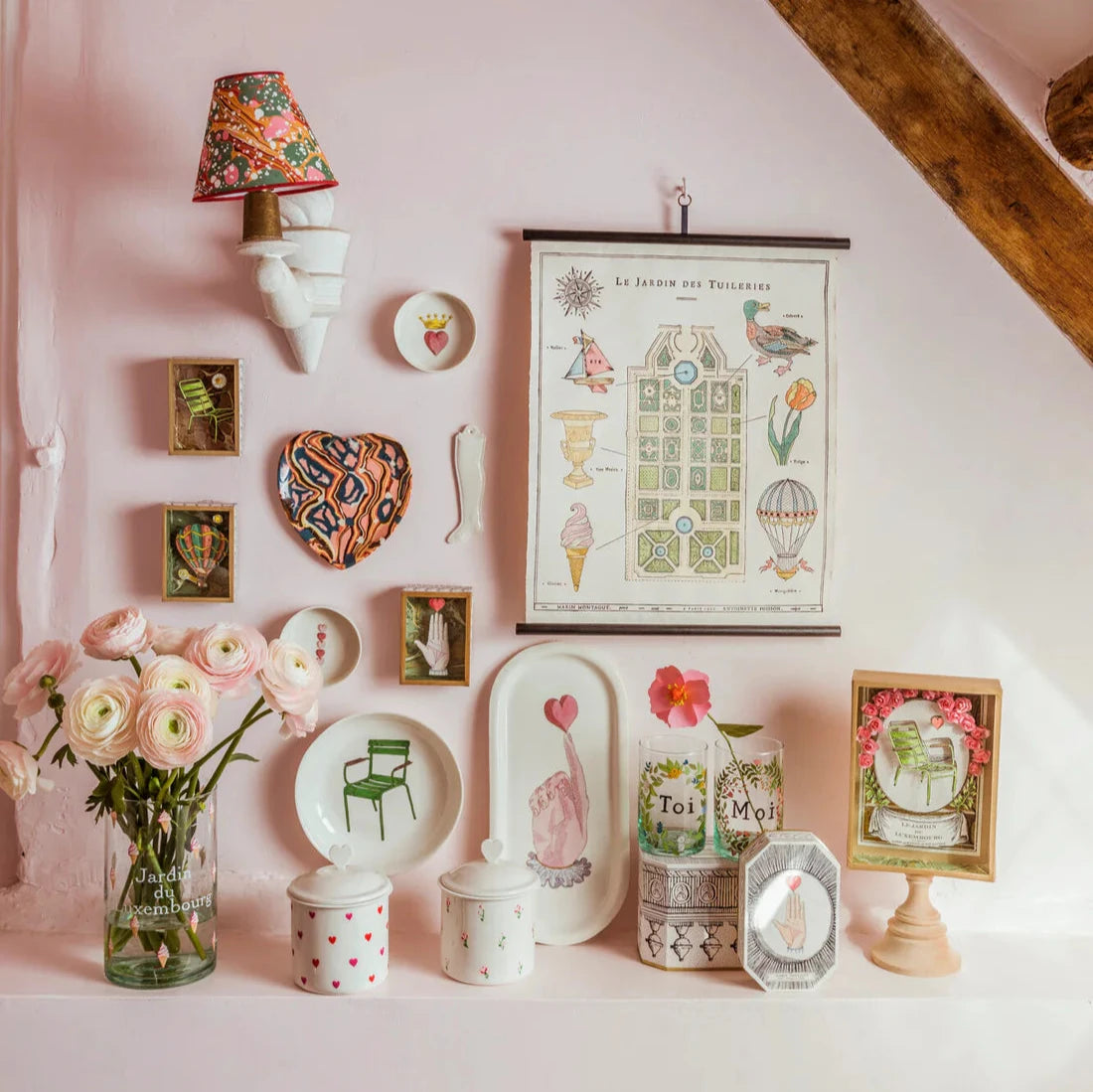 "Hand painted porcelain candy jar with a daisy design, handmade in Paris, perfect for storing treats or as a decorative accent."