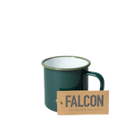 Falcon Enamel Mug with durable steel and enamel construction, perfect for tea, coffee, or hot chocolate.