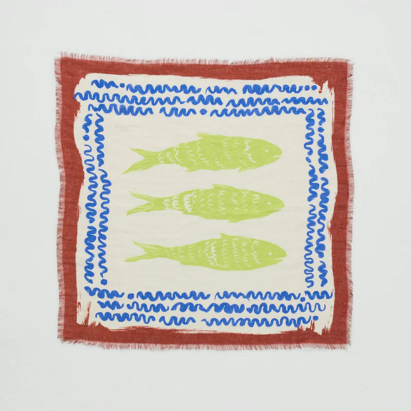 Bandana Market Fish Linen Ecru