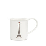 "Front view of the Eiffel Tower Mug by Marin Montagut featuring an elegant illustration of the Eiffel Tower."
