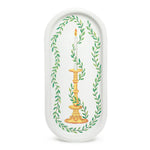 Candle Holder Tray featuring intricate hand-painted candle illustrations on high-quality enameled porcelain, handmade with traditional plaster molds.