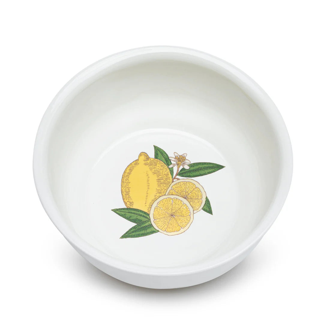 Hand crafted French mini bowl with lemons illustration inside. Front view