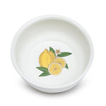 Hand crafted French mini bowl with lemons illustration inside. Front view