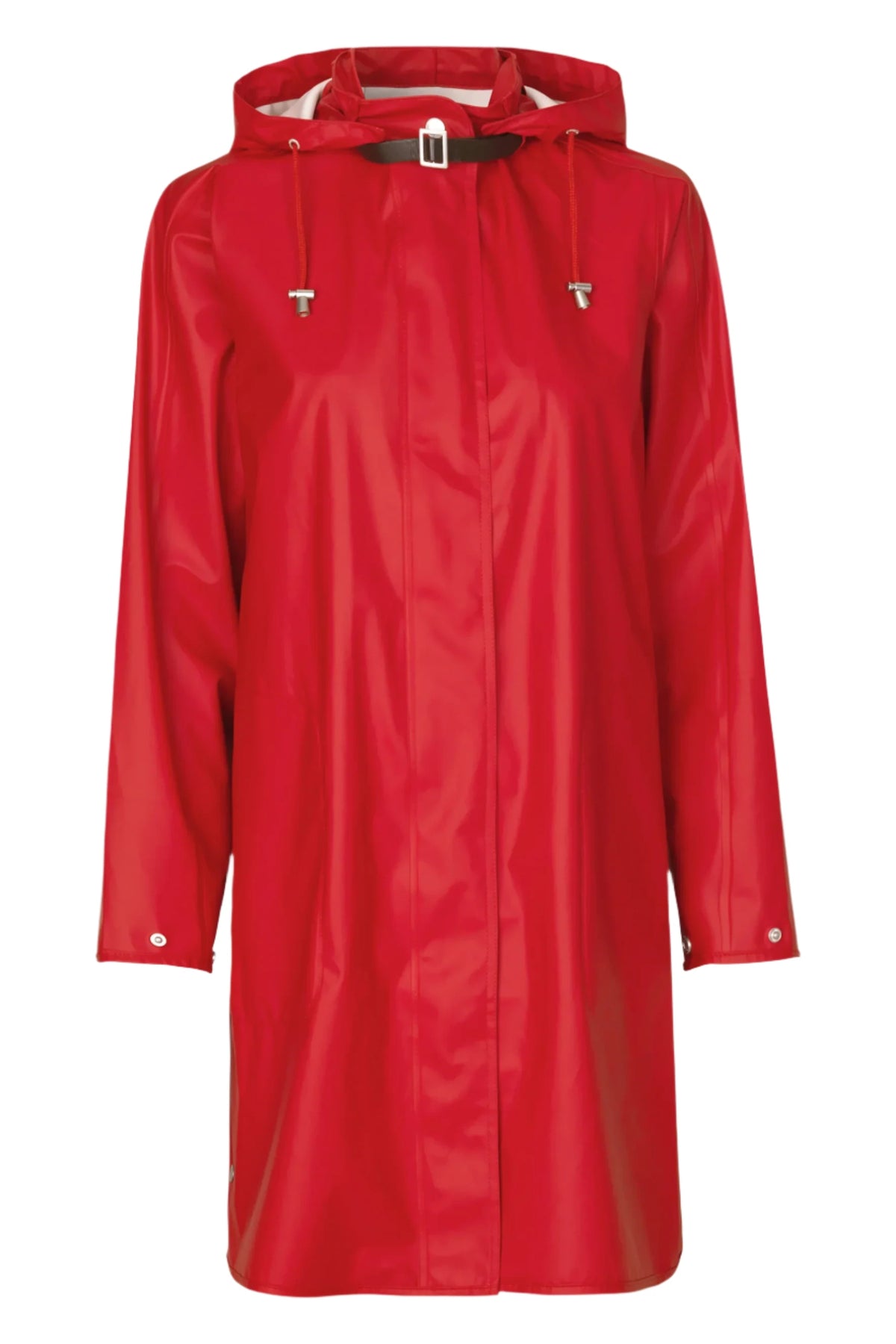 Ilse Jacobsen Light True Rain Raincoat Rain71 in A-line shape with detachable hood, adjustable cuffs, and side seam pockets, waterproof PU fabric, available in size 38/Small/8/10