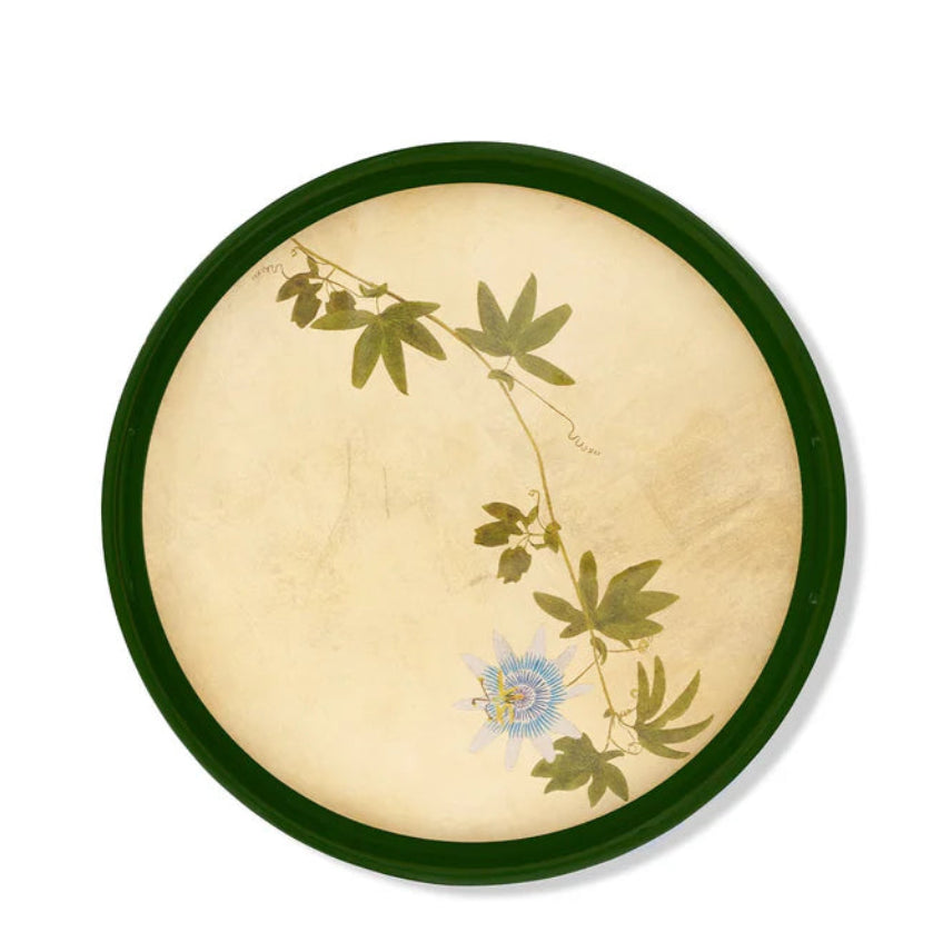 Tray Gold Leaf Passiflora Round Lacquered Tray - 14"