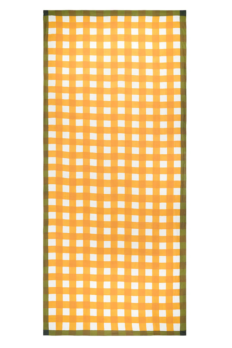 Tablecloth 'Gingham' Linen Mustard Yellow with Avocado Green Trim