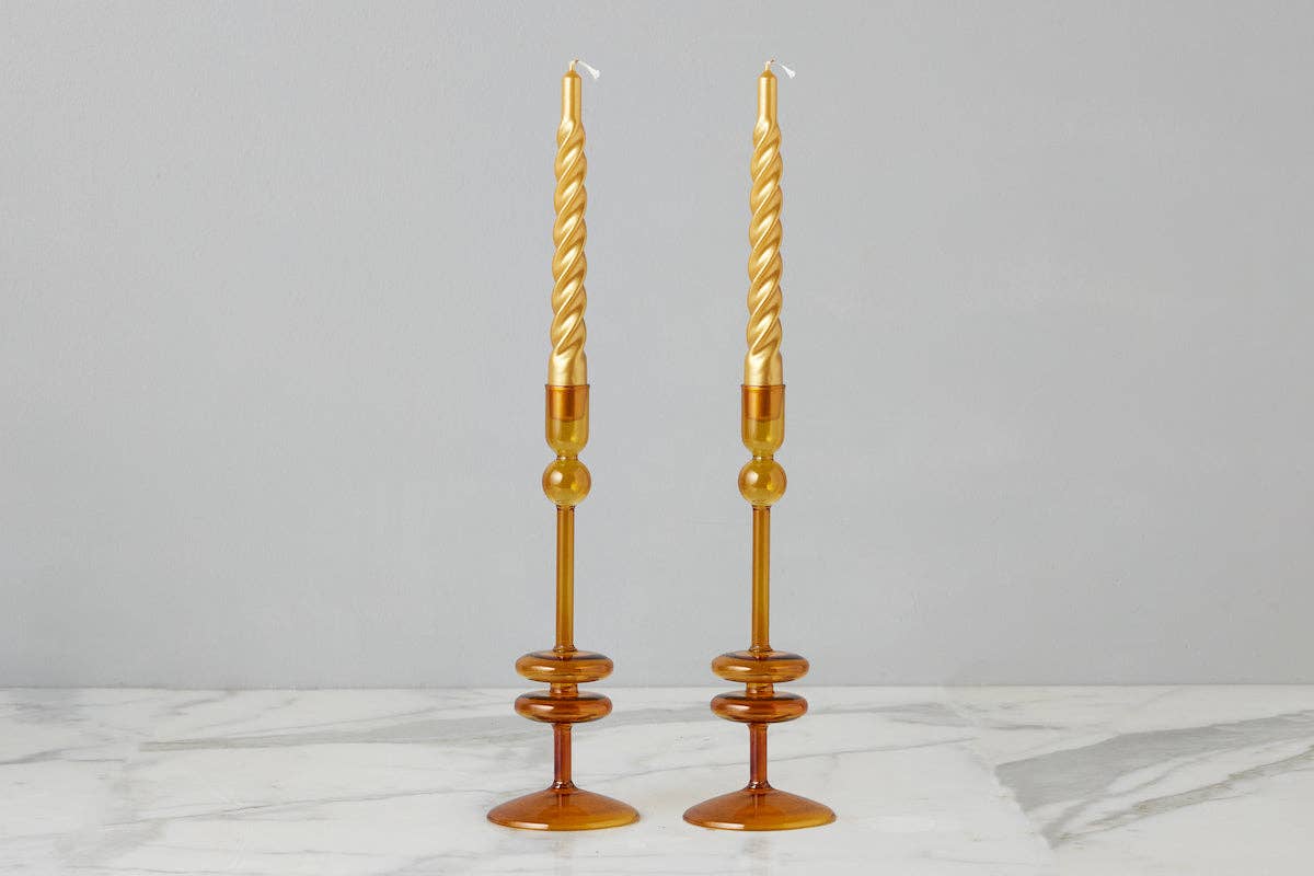 Candlestick Glass, Medium, Amber Orange