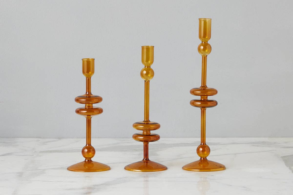 Candlestick Glass, Medium, Amber Orange