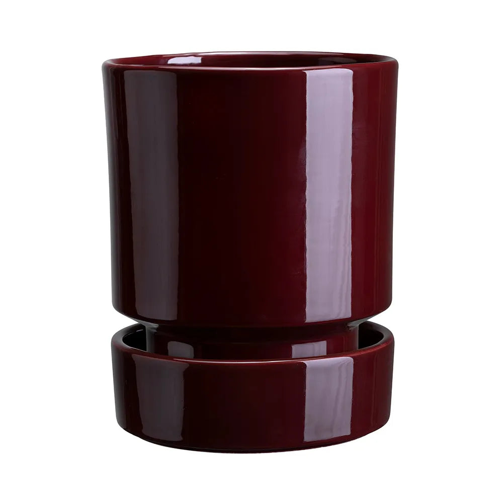 Pot & Saucer Hoff Glazed - Burgundy
