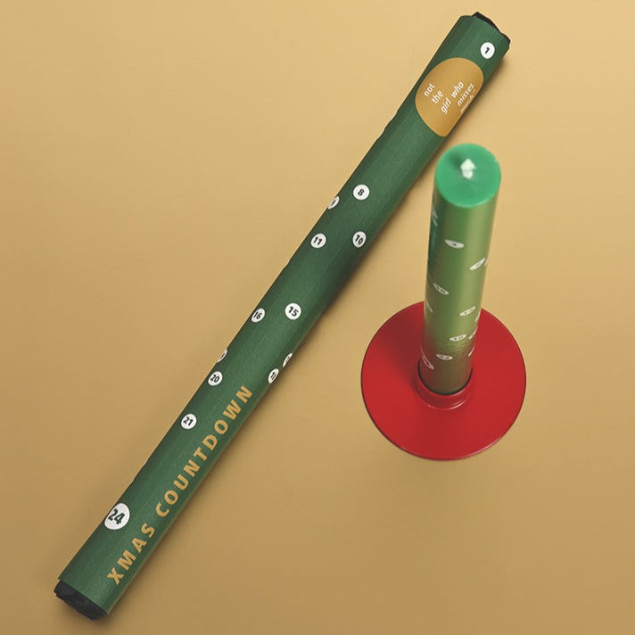 Geometric Candle: Green Xmas Countdown candle. Burn everyday for 25 days