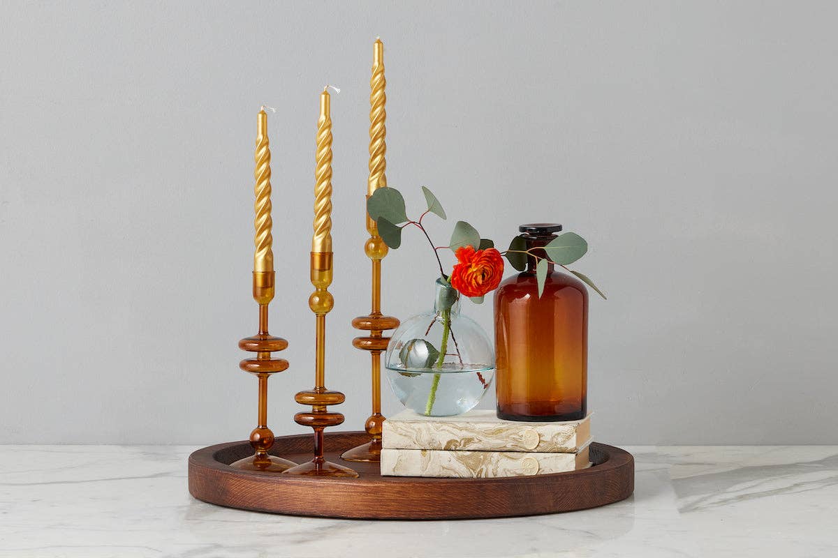 Candlestick Glass, Large, Amber