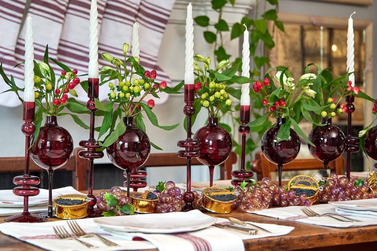 Candlestick Glass, Medium, Merlot Red