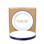 Falcon Enamel Plates with classic design, durable steel, and enamel coating, perfect for serving meals or storing food.