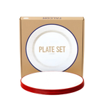 Falcon Enamel Plates with classic design, durable steel, and enamel coating, perfect for serving meals or storing food.