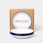 Falcon Enamel Deep Plates with classic design, durable steel, and enamel coating, perfect for serving meals or storage.