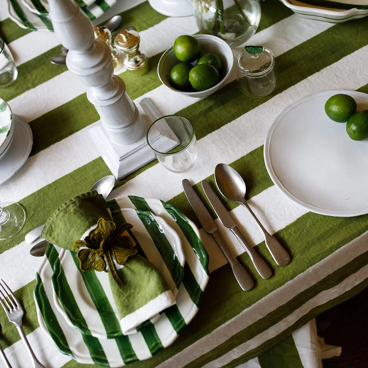 Napkin Stripe Linen Green & White