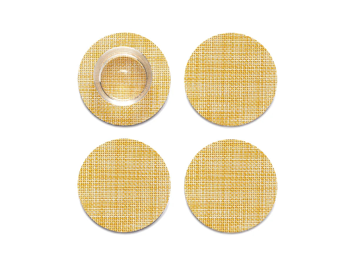 Coasters Round 4" (Set of 4) Mini Basketweave - Ochre