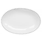 Astier de Villatte Large Oval Adélaïde Platter with handcrafted beading, perfect for serving gourmet meals and elegant table settings.