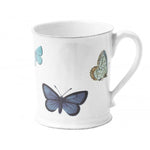 Adonis Blue Butterfly Mug – Black clay ceramic with white enamel, blue butterfly design, Astier de Villatte, Made in France