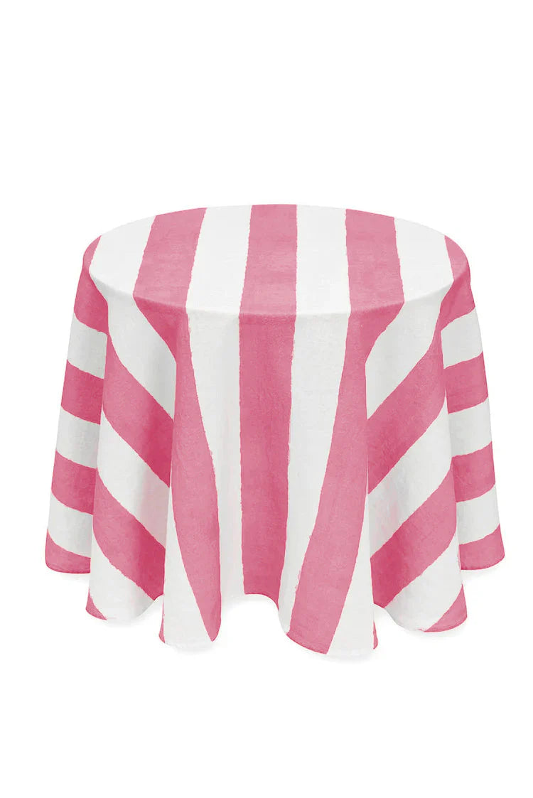 Tablecloth Stripe Linen White & Pink