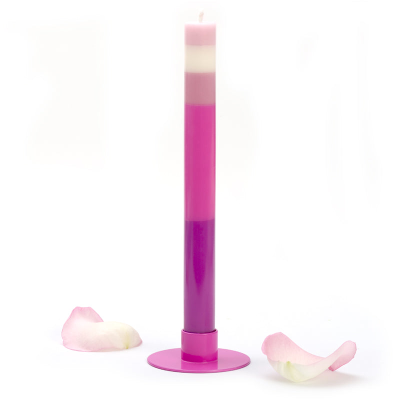 Greeting Candle: Awesome Congrats. Pink, Purple and White Shade Striped.