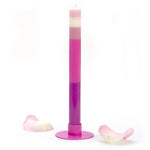 Greeting Candle: Awesome Congrats. Pink, Purple and White Shade Striped.