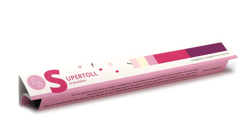 Greeting Candle: Awesome Congrats. Pink, Purple and White Shade Striped.