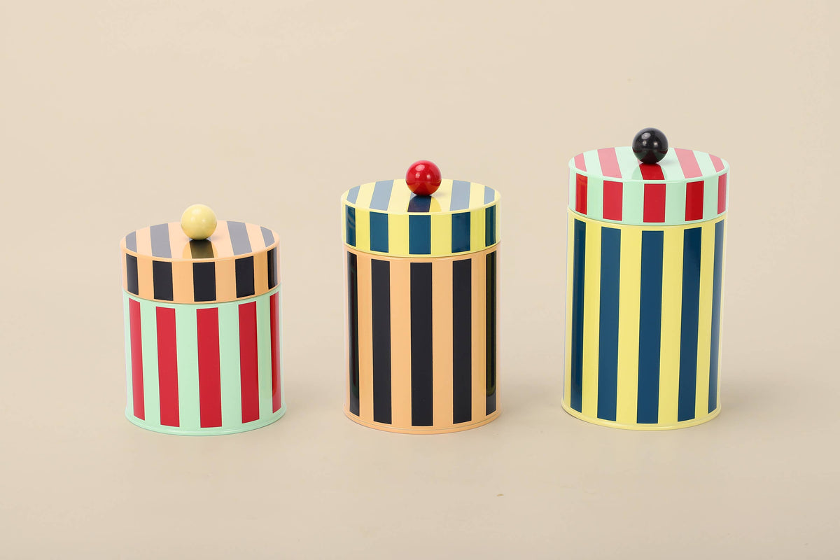 Tall Stripe Metal Canister