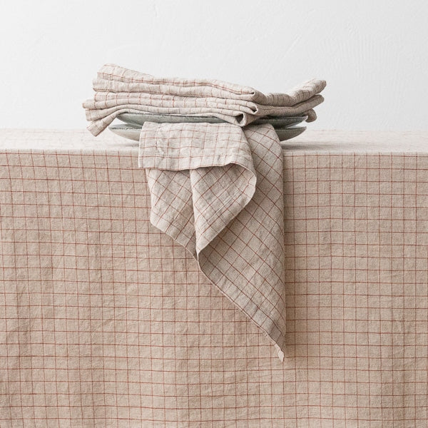 Washed Linen Napkin Natural Brick Check (Set of 6)