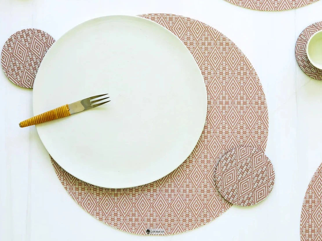 Boxwood Burnt Coral Round Placemats