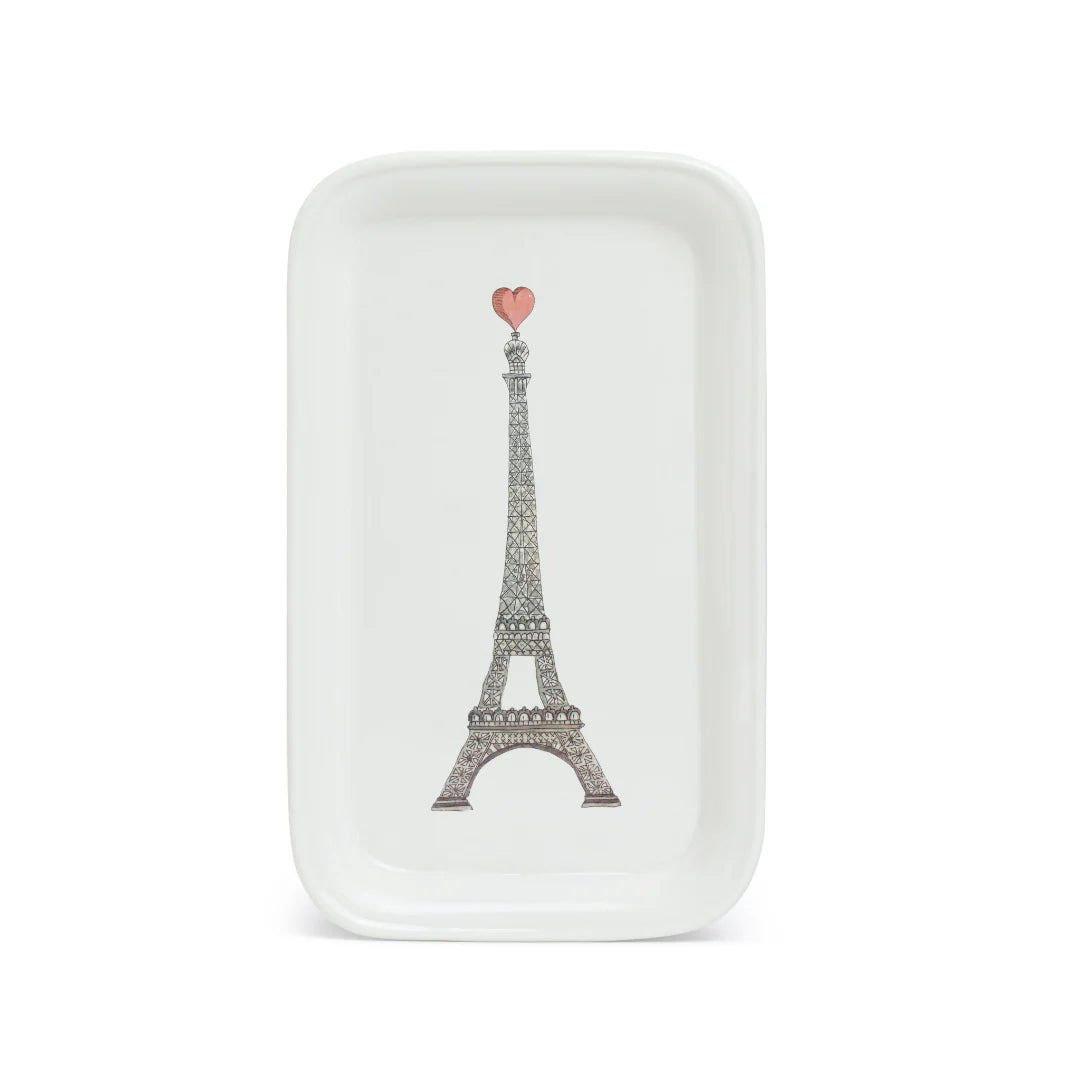 Marin Montagut Eiffel Tower Tray. Front view on Illustration. Heart on top of Eiffel Tower. 