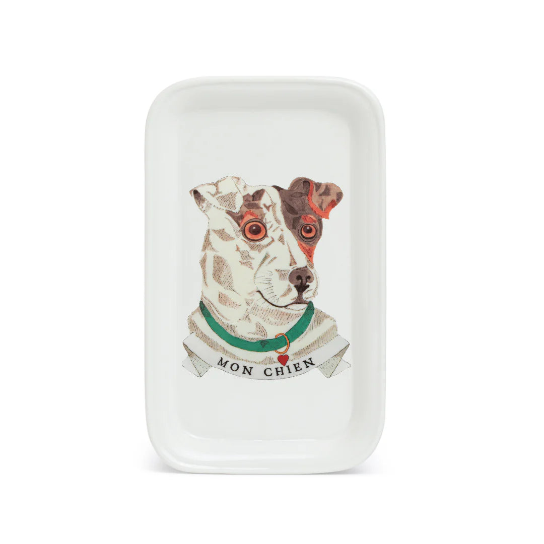 The My Dog Tray by Marin Montagut adds a playful touch to your home with its charming design. Inspired by traditional French tableware. Jack Russel Illusttion