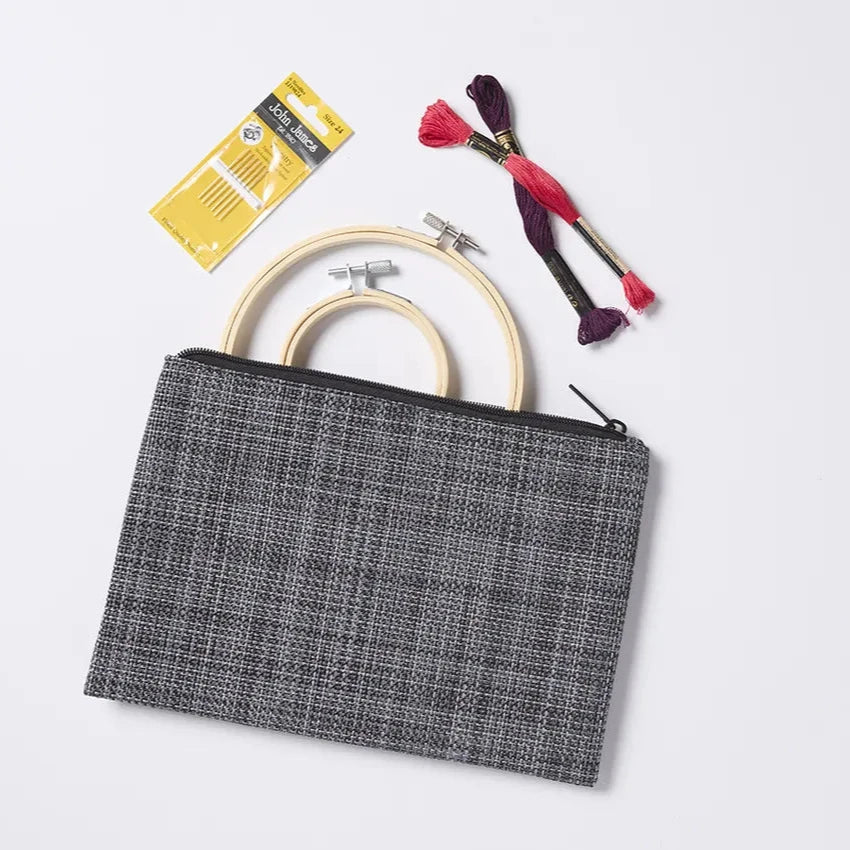 Chilewich special edition zippered pouches in Basketweave and Mini Basketweave patterns, durable, sleek, perfect for cosmetics, cords, chargers, and digital devices.