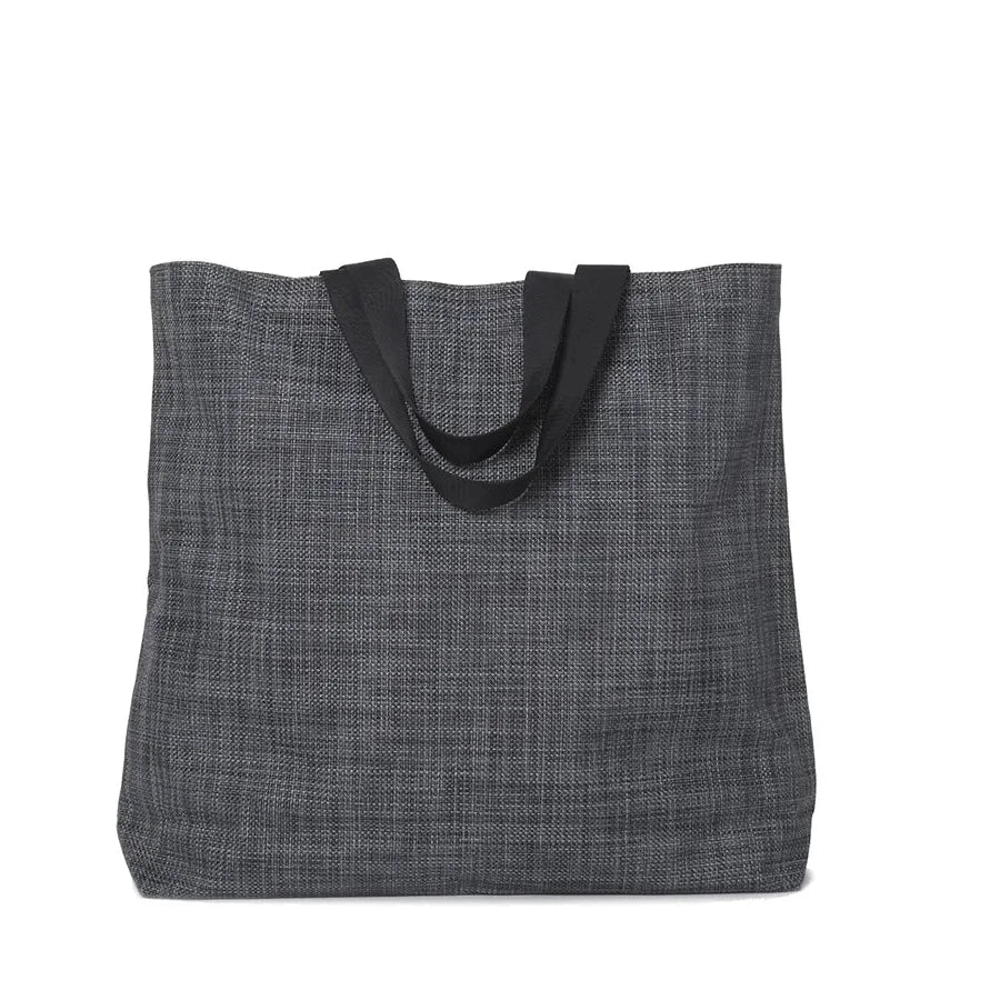 Chilewich special edition woven tote bags in Basketweave and Mini Basketweave patterns, durable, eco-friendly, foldable, with twinned webbed straps and interior zippered pocket. In Bon Bon