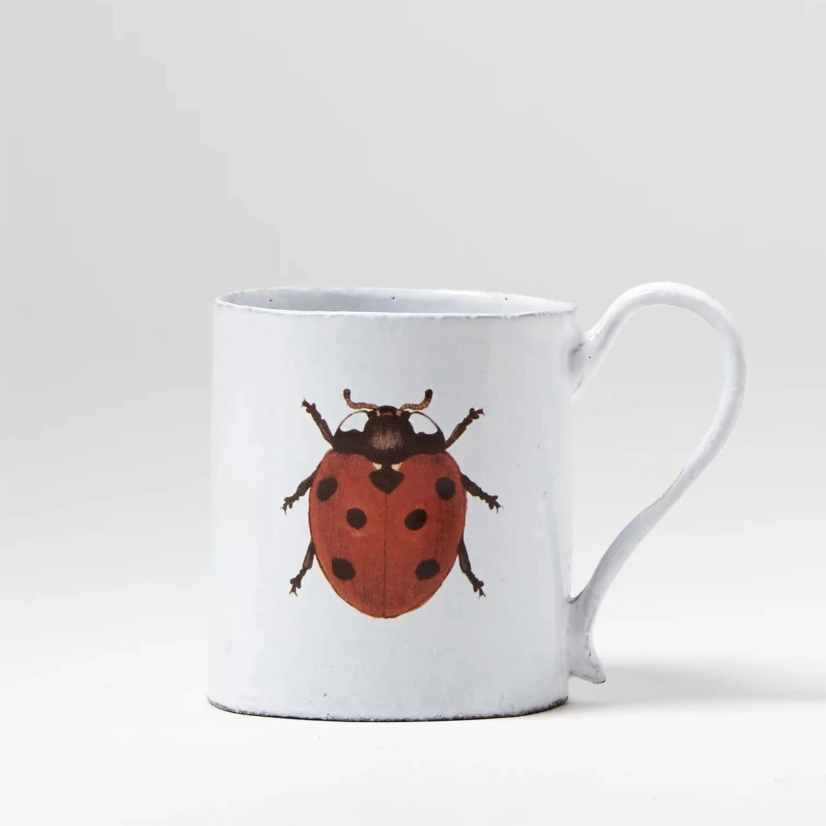 Lady bug Mug, Black clay ceramic with white enamel,Red Lady bug design, Astier de Villatte, Made in France