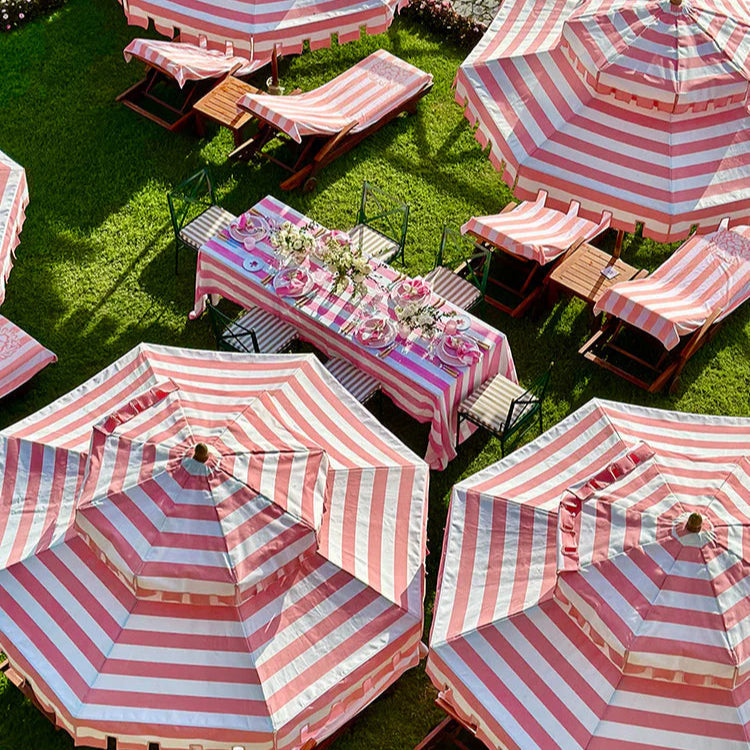 Stripe Linen Tablecloth in White & Pink