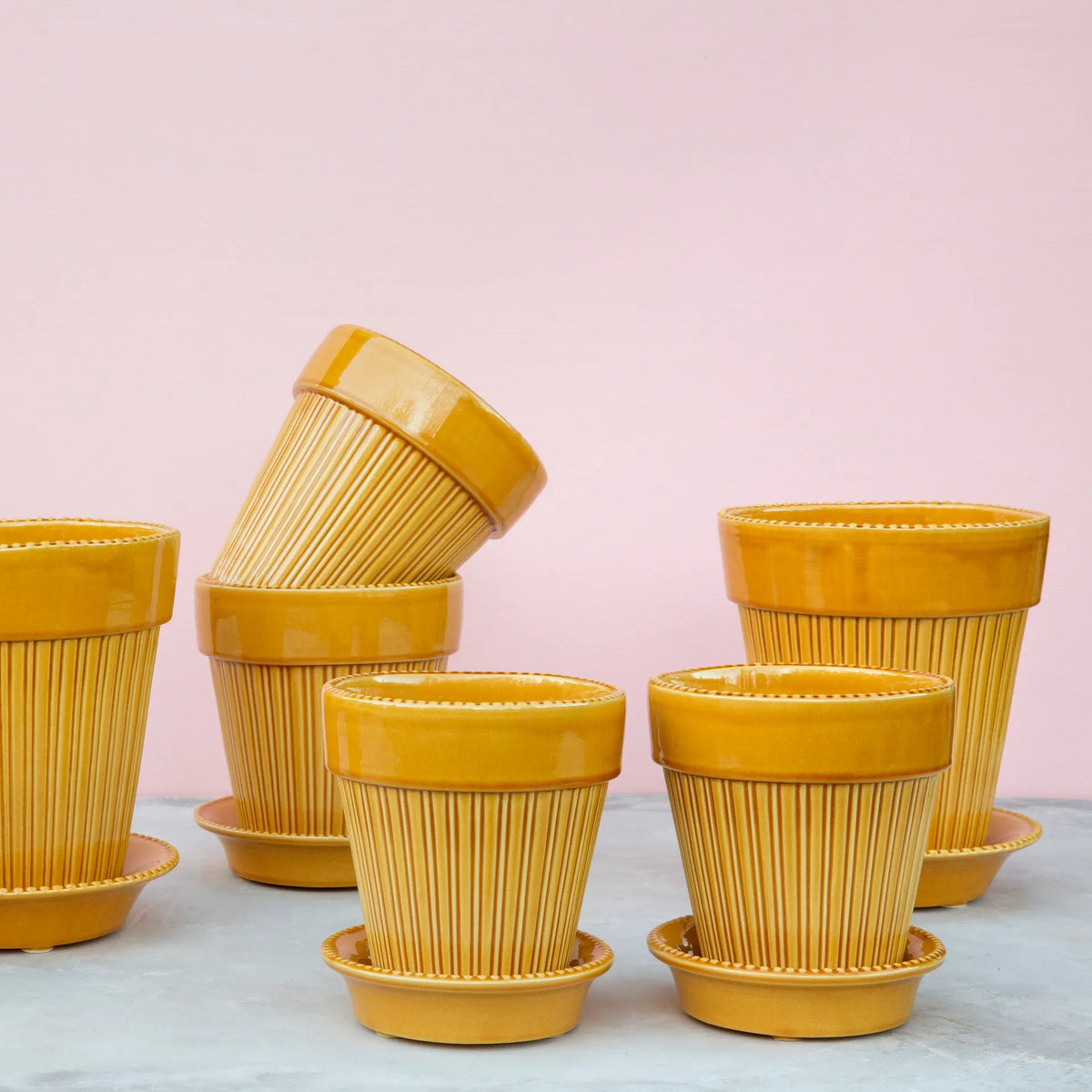 Vase Set Simona Glazed - Amber Yellow