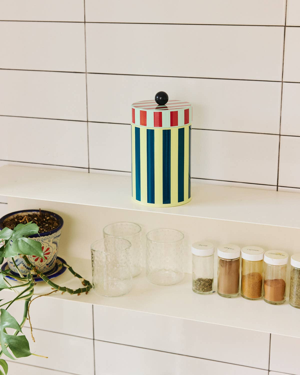 Tall Stripe Metal Canister