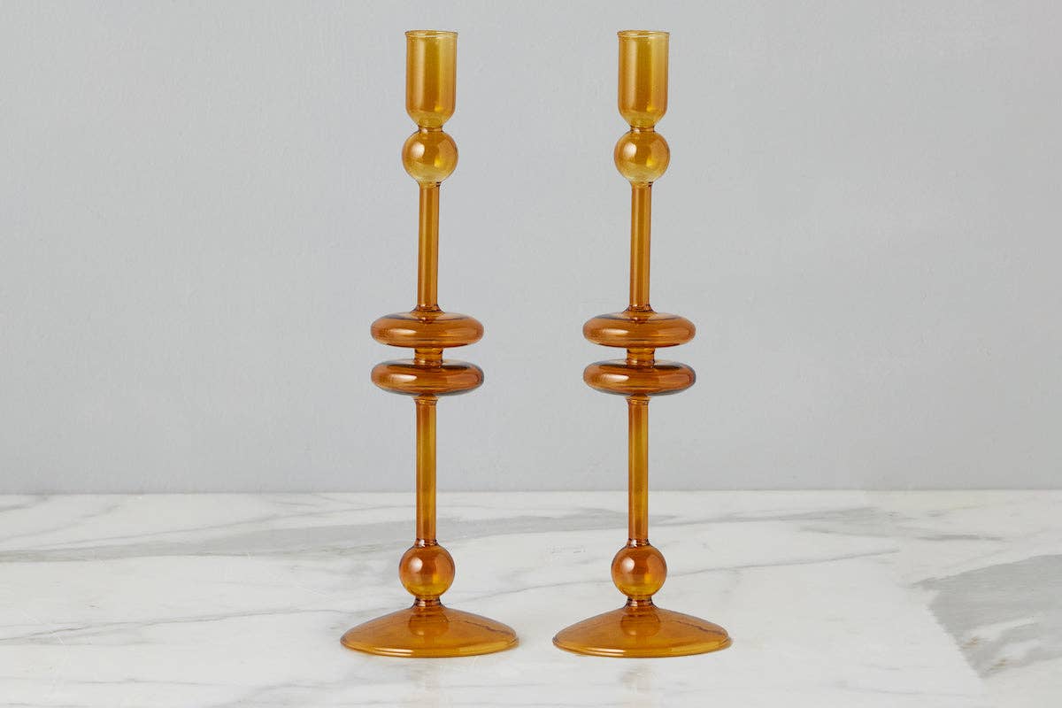 Candlestick Glass, Large, Amber