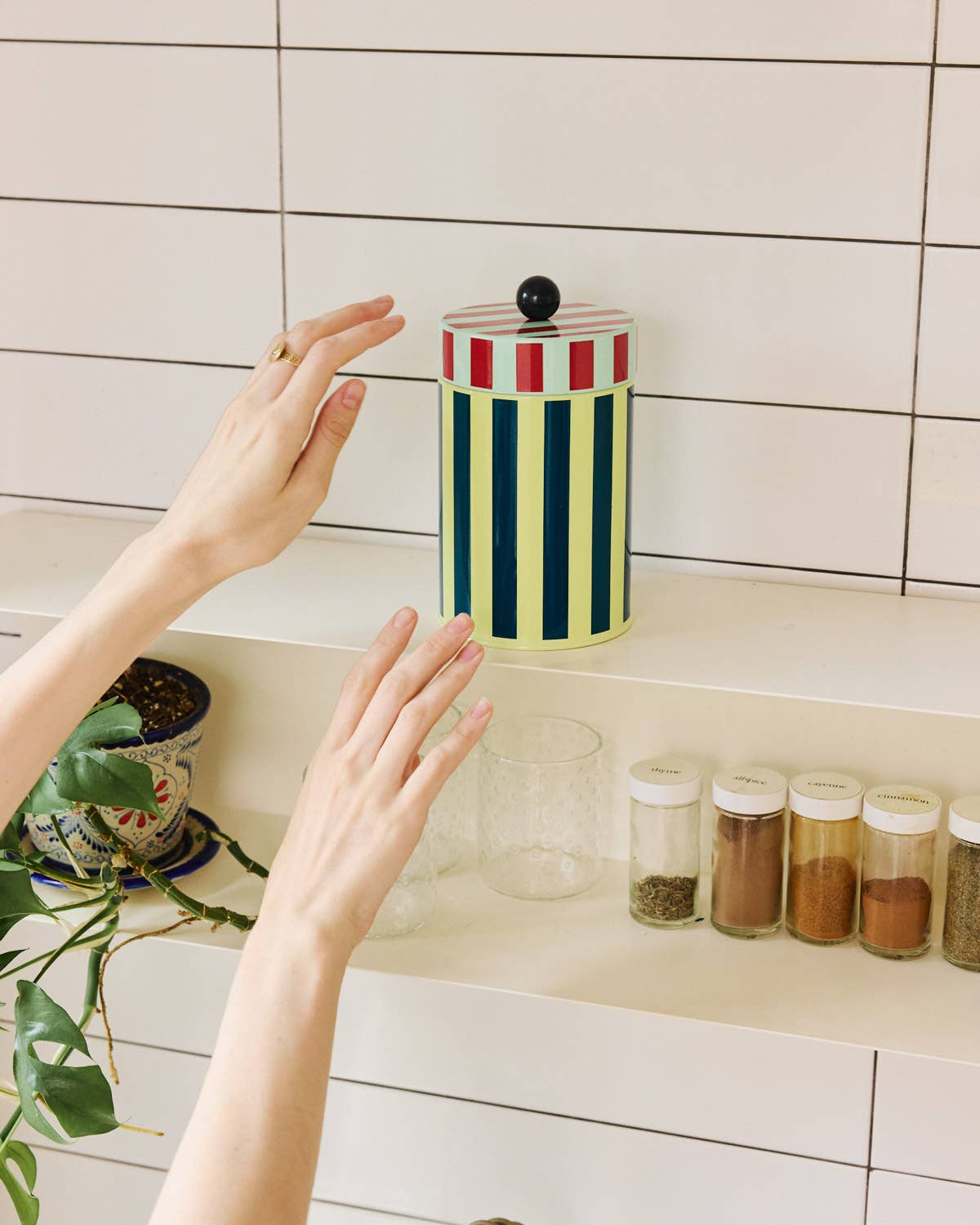 Tall Stripe Metal Canister