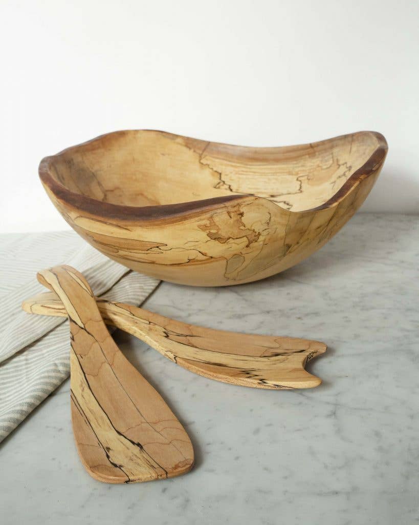 RUSTIC SPALTED MAPLE SALAD TOSSERS (13.5" PAIR)