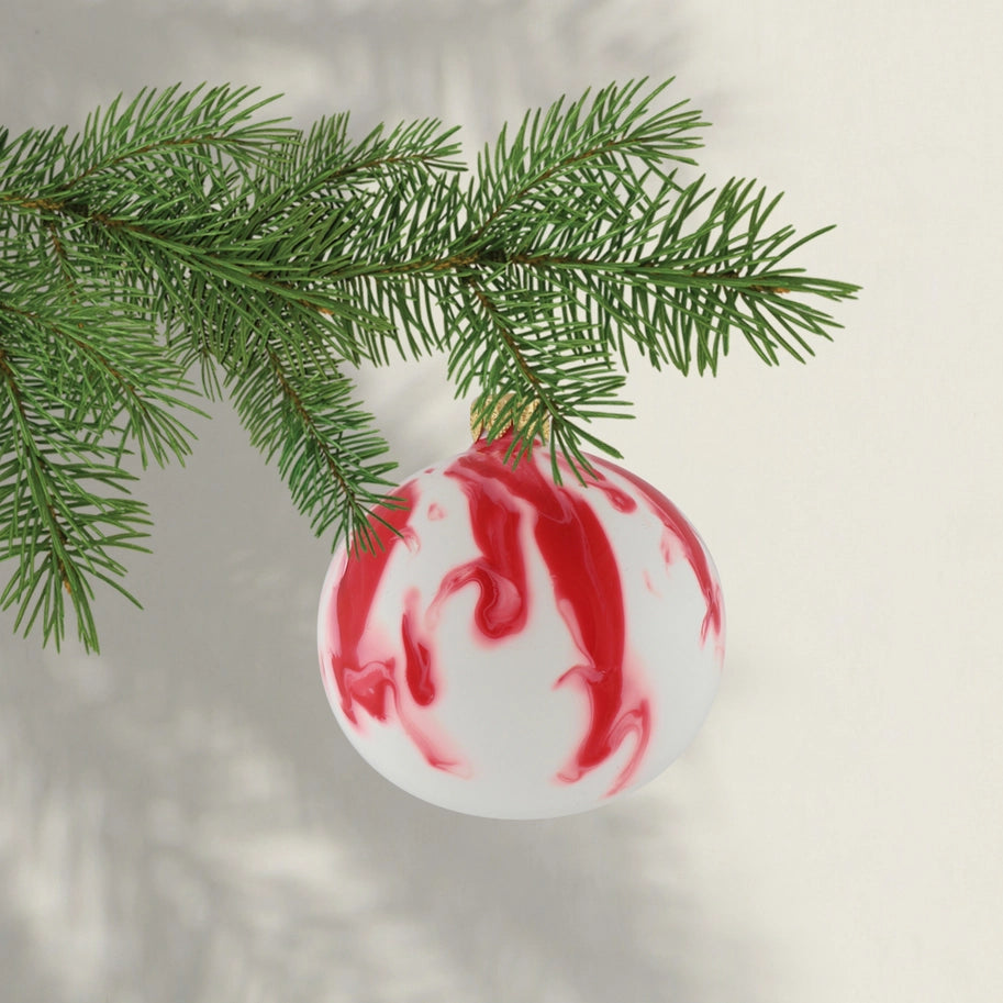 Marble Glass Christmas Ornament: Red