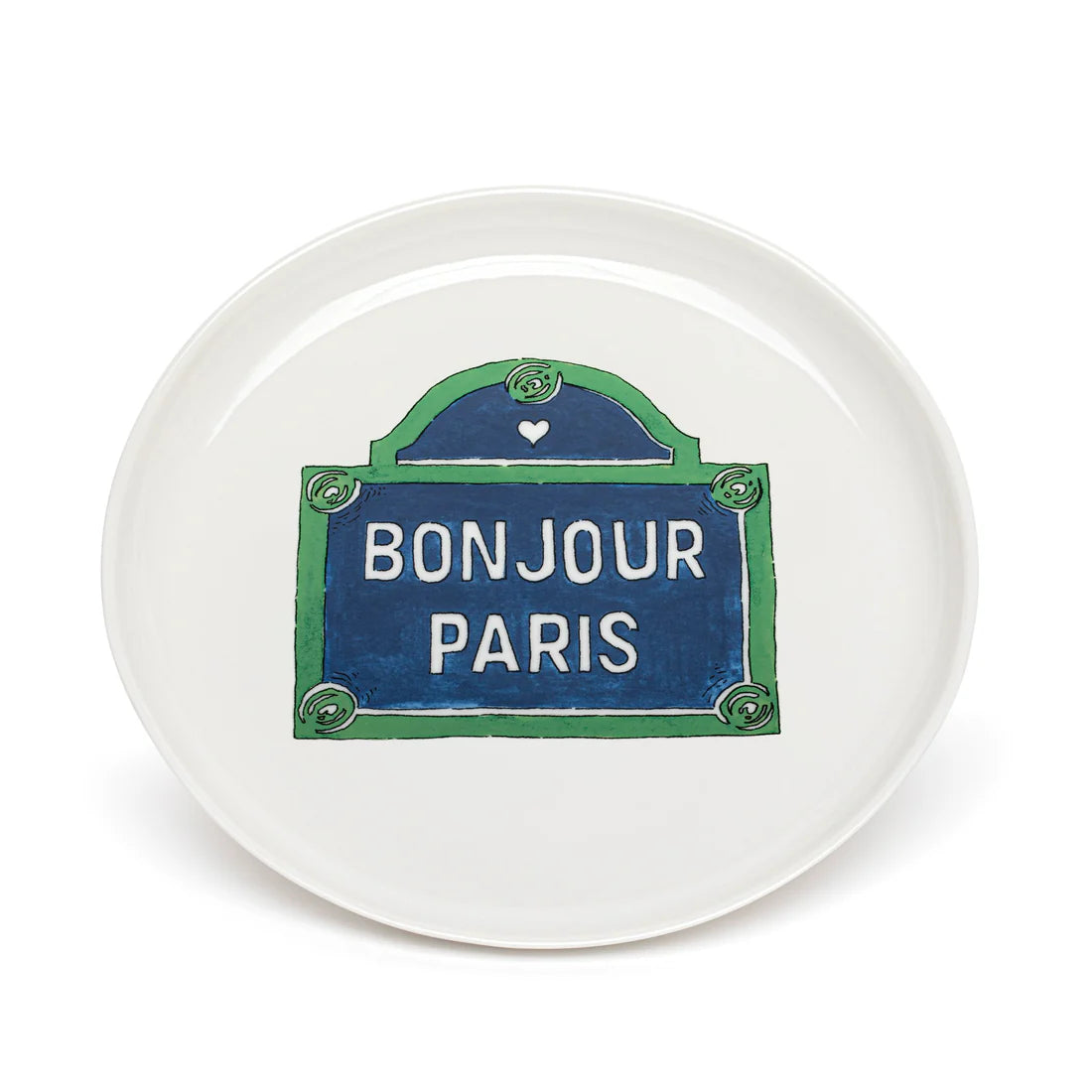 he Dessert Plate Bonjour Paris by Marin Montagut offers the perfect way to enjoy a treat after a meal or during tea time. This versatile plate also works as a cheese plate.