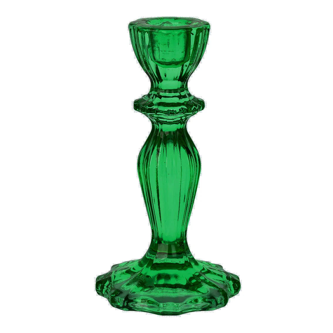 boho green tall candle holder. made from glass 