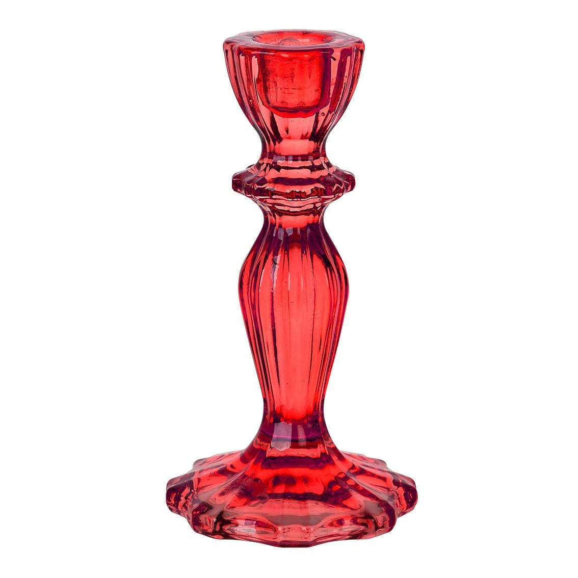 boho red glass candle holder standing 6 inches tall, featuring a vibrant hue that adds a pop of color and elegance to any table setting, perfect for seasonal celebrations and romantic dinner parties